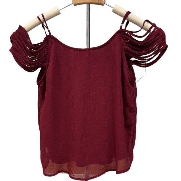 Lily White Cold Shoulder Strappy Purple Blouse Short Sleeve Top Holiday Flowy SM - Picture 2 of 8